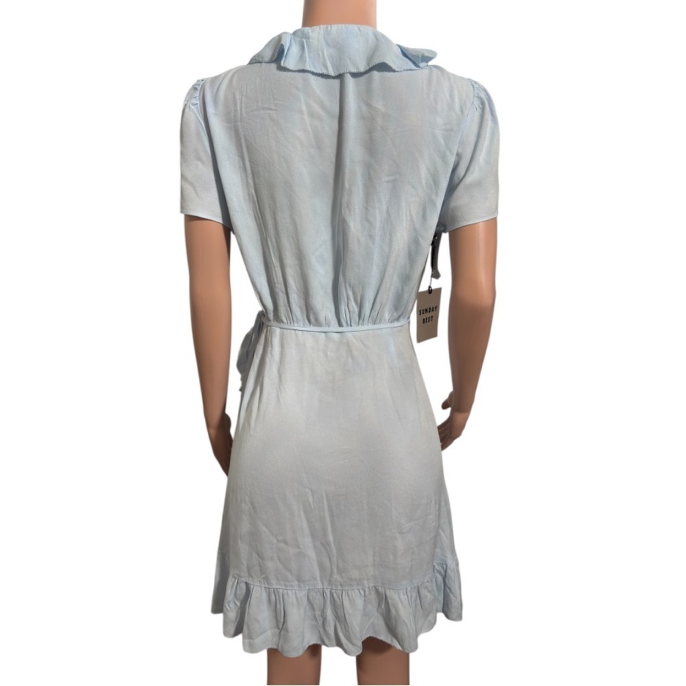 NWT SUNDAY BEST Aritzia Blue Asymmetrical Wrap Dress - Picture 5 of 16